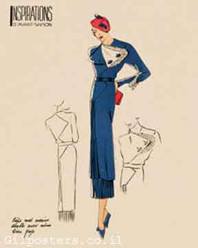כרזה אישה שימלה מפוארת שמלות כחול מודל ראווה עיצוב דגם שירטוט